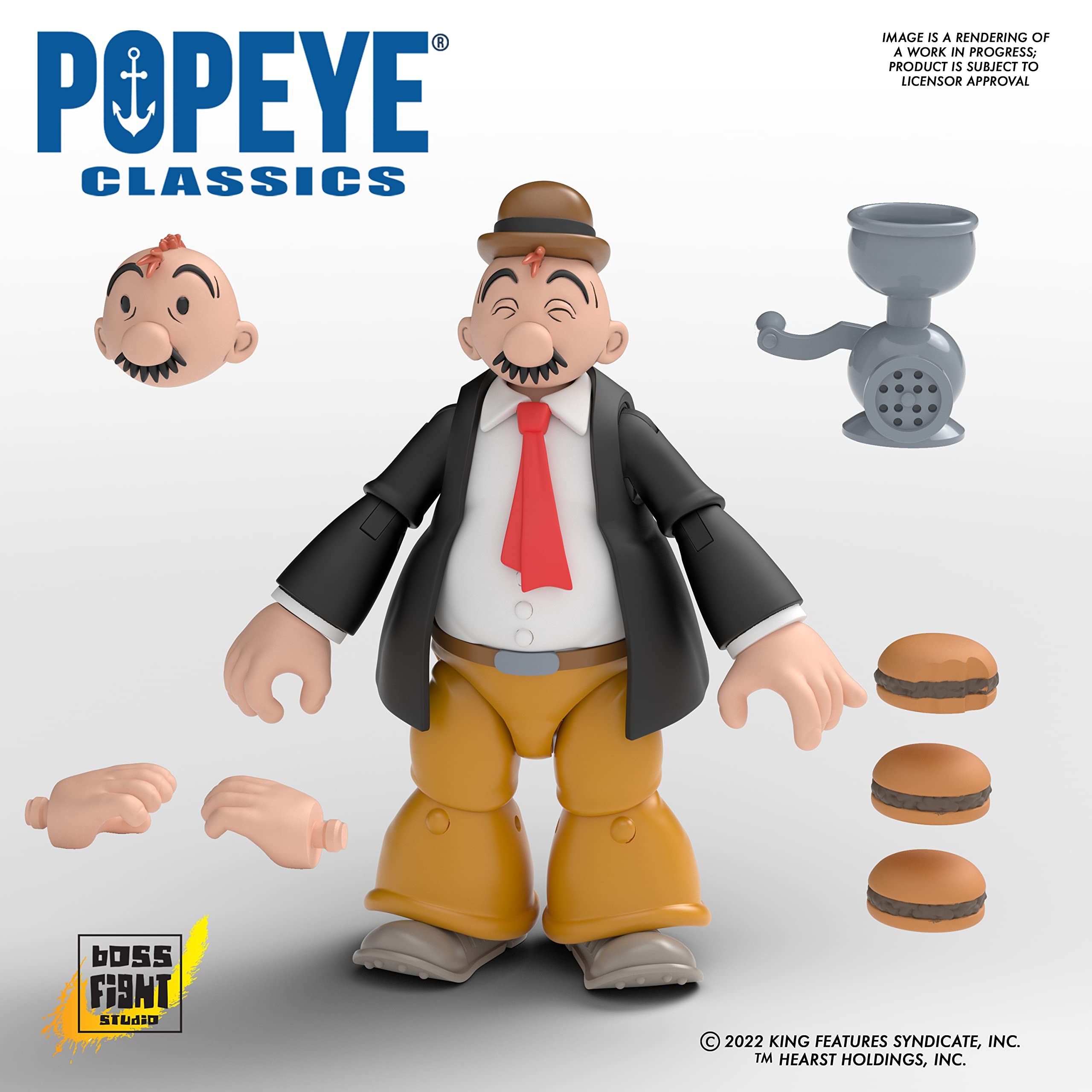 Boss Fight Studio J. Wellington Wimpy Popeye Classics Wave 2 Collectible Action Figure – Highly Articulated Figurine and Accessories - Alternate Hands and Head, Hat, Hamburgers and Meat Grinder – 1:12