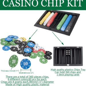 MrCarbon Super Casino Game Set: 6 Deck Shuffler+360pcs Chips+8 Poker Cards+Card Shoe+Chip Rake+Felt+Accessories, Blackjack Set & Texas Holdem Complete Kit, Poker Night Kit for Adult Casino Party