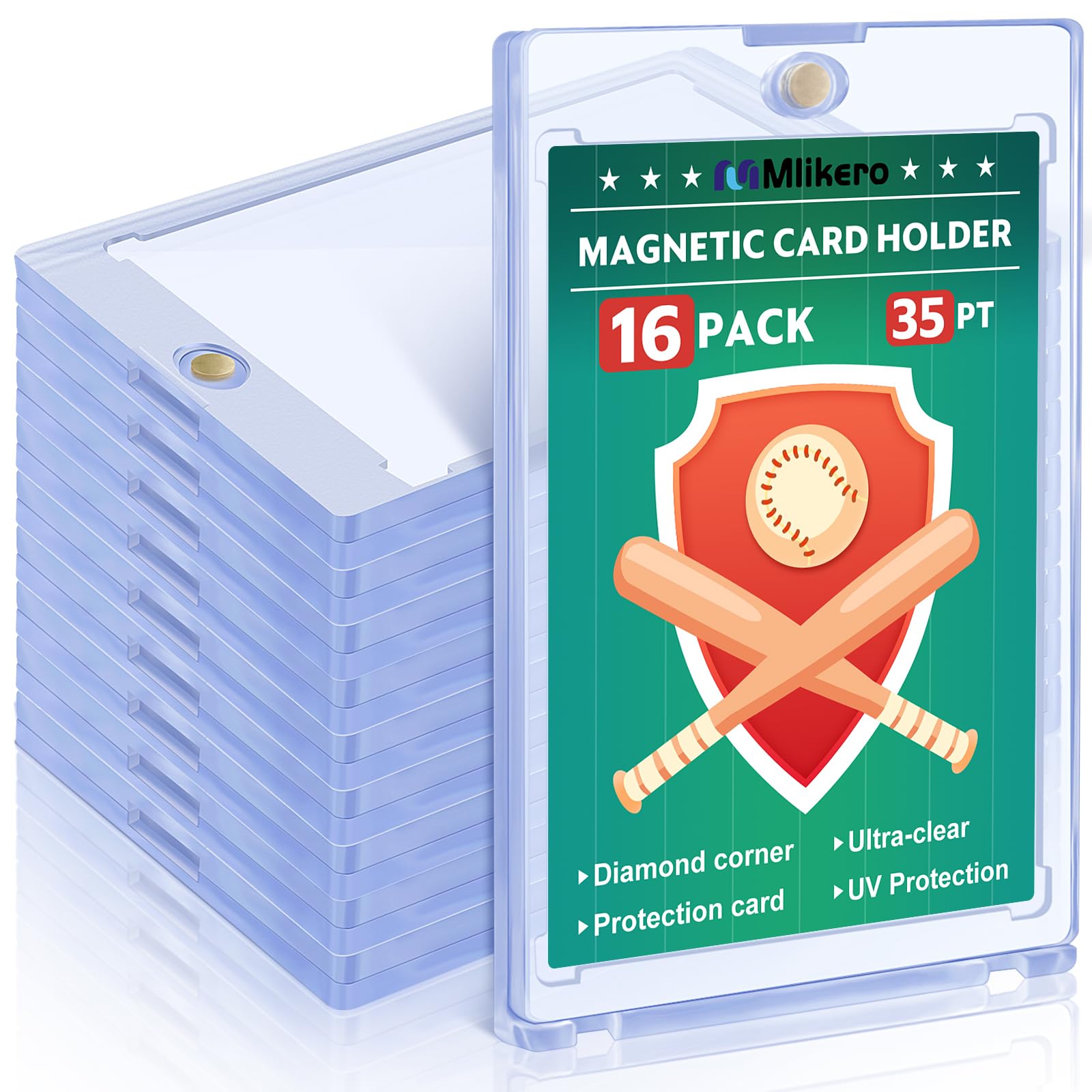 16 ct Magnetic Card Holder for Trading Cards, Baseball Card Protectors 35 pt Trading Card Holder Fit for Standard Cards, MTG Cards, YUGIOH Cards, Sports Cards, Baseball Cards Toploaders