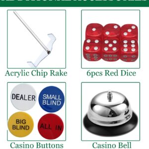 MrCarbon Super Casino Game Set: 6 Deck Shuffler+360pcs Chips+8 Poker Cards+Card Shoe+Chip Rake+Felt+Accessories, Blackjack Set & Texas Holdem Complete Kit, Poker Night Kit for Adult Casino Party