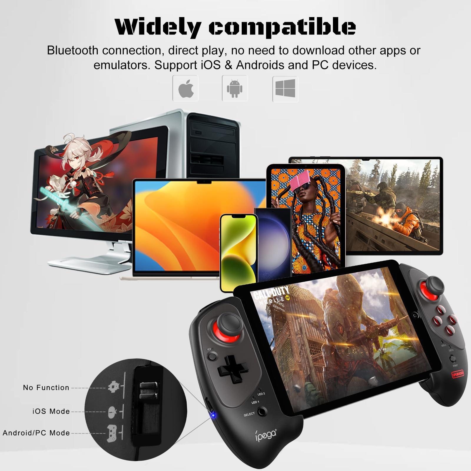 Joso Game Controller for iPad, Tablet (11"), Direct Play, Bluetooth Controller Gamepad for Android, Galaxy Z Fold4, Galaxy Z Flip4, Galaxy S23 S22 21Ultra, Fire HD 10, 8, iPhone 14 13 Pro Max