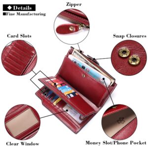 SENDEFN Long Women Leather Wallet Clutch RFID Blocking Clutch Card Holder Ladies Purse Zipper Pocket with Gift Box (Red)