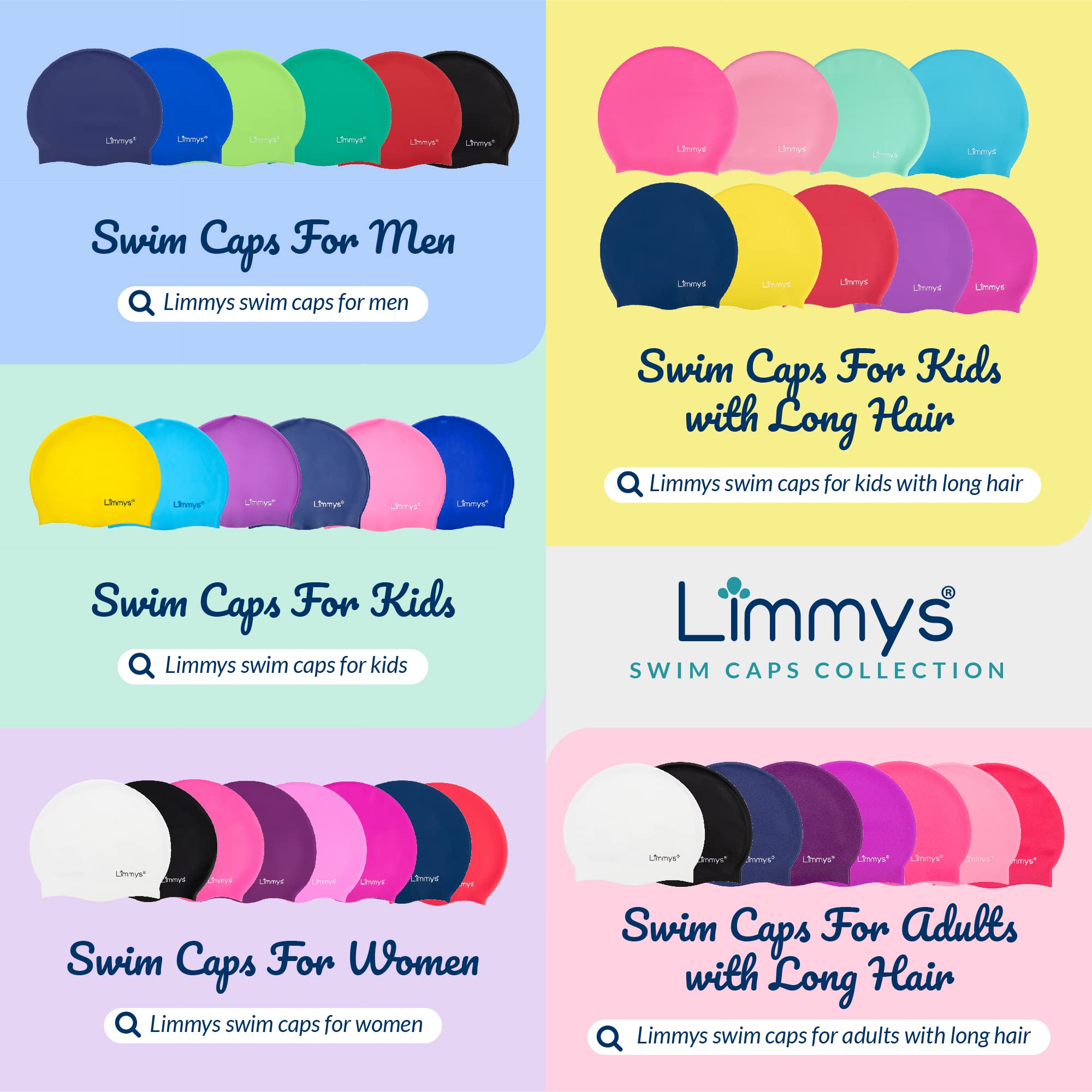 Limmys Men’s Women’s Unisex Swimming Cap - 100% Silicone Ladies Swim Caps - Premium Quality, Stretchable and Comfortable Swimming Hats - Available in Different Attractive Color (Navy Blue)