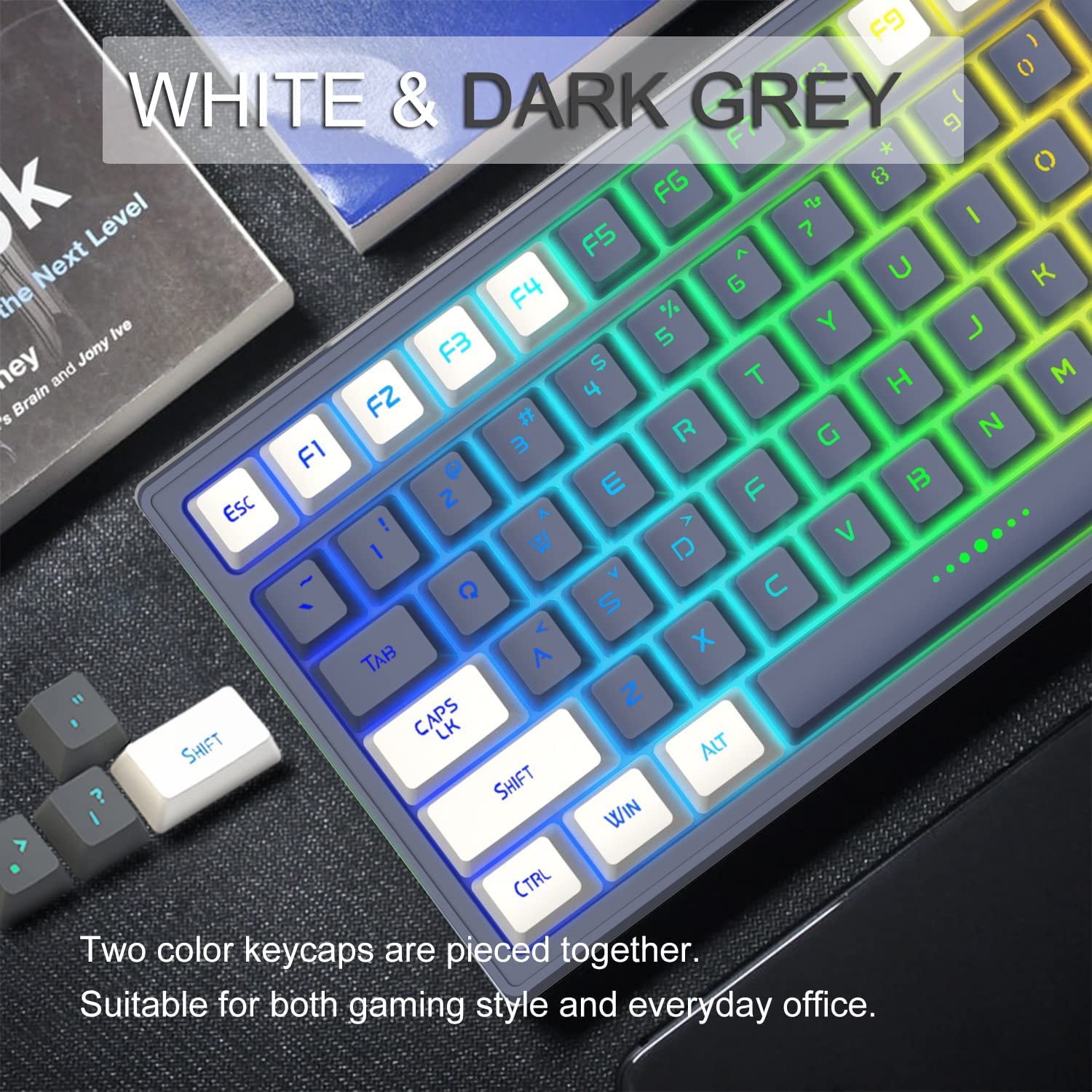 LexonElec Wireless Gaming Keyboard Chroma RGB Lighting, Long-Lasting Rechargeable 2000mAh Battery, Dual Color Water Resistant Mechanical Feeling Wireless Keyboard for PC Mac PS4 Xbox