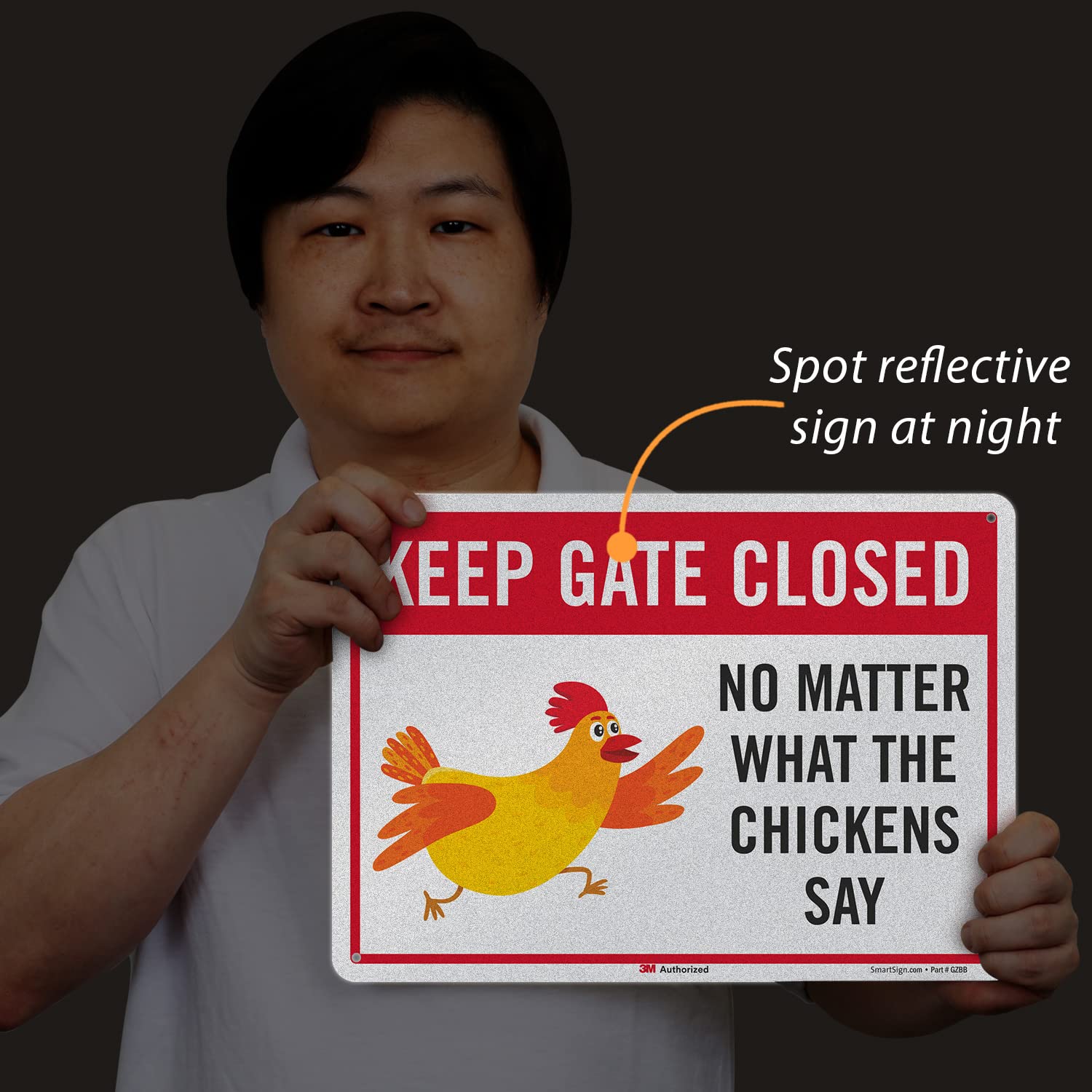 SmartSign 10 x 14 inch Funny Chicken Coop Sign “Keep Gate Closed No Matter What The Chickens Say”, 40 mil Aluminum, 3M Laminated Engineer Grade Reflective Material, Multicolor, Made in USA