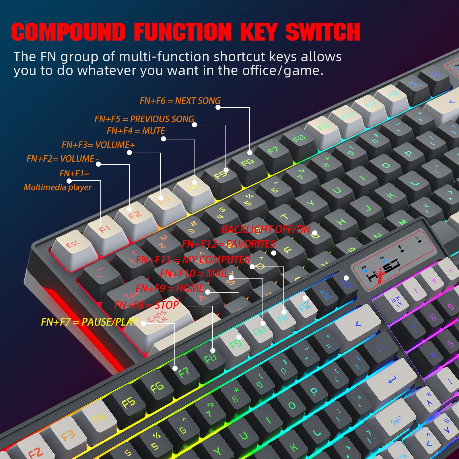 LexonElec Wireless Gaming Keyboard Chroma RGB Lighting, Long-Lasting Rechargeable 2000mAh Battery, Dual Color Water Resistant Mechanical Feeling Wireless Keyboard for PC Mac PS4 Xbox