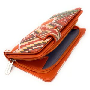 Shag Wear Cactus Southwest Desert Sunset Large Wallet for Women and Teen Girls Faux Vegan Leather 7" Orange