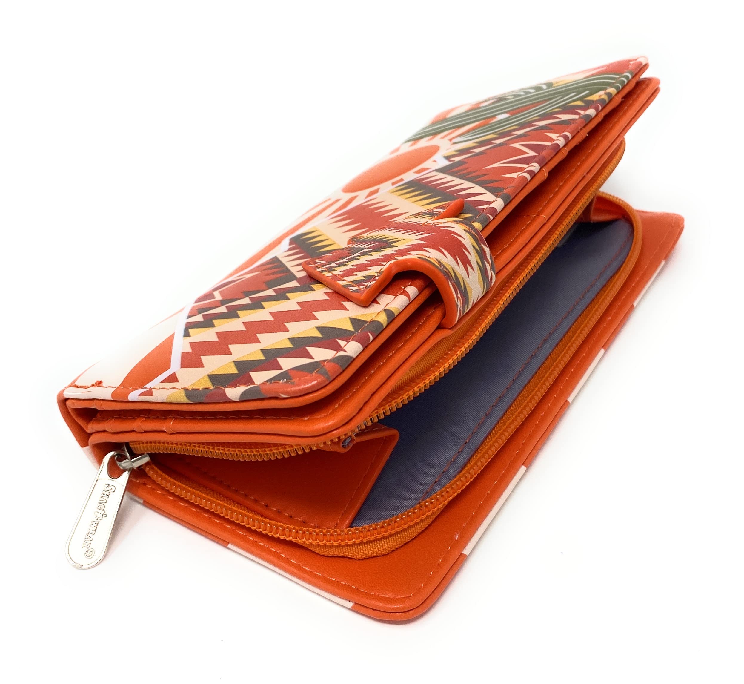 Shag Wear Cactus Southwest Desert Sunset Large Wallet for Women and Teen Girls Faux Vegan Leather 7" Orange