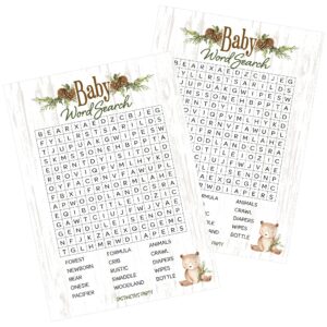 distinctivs woodland bear word search baby shower party game - 20 player cards