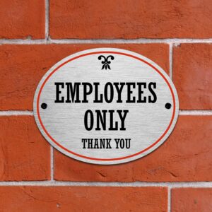 SmartSign Employees Only Sign - Thank You” Diamond Plate Sign with Foam Tape & Holes, 4 x 5 inch Matte Finish, 32 mil Anodized Aluminum, Black and Silver, Made in USA