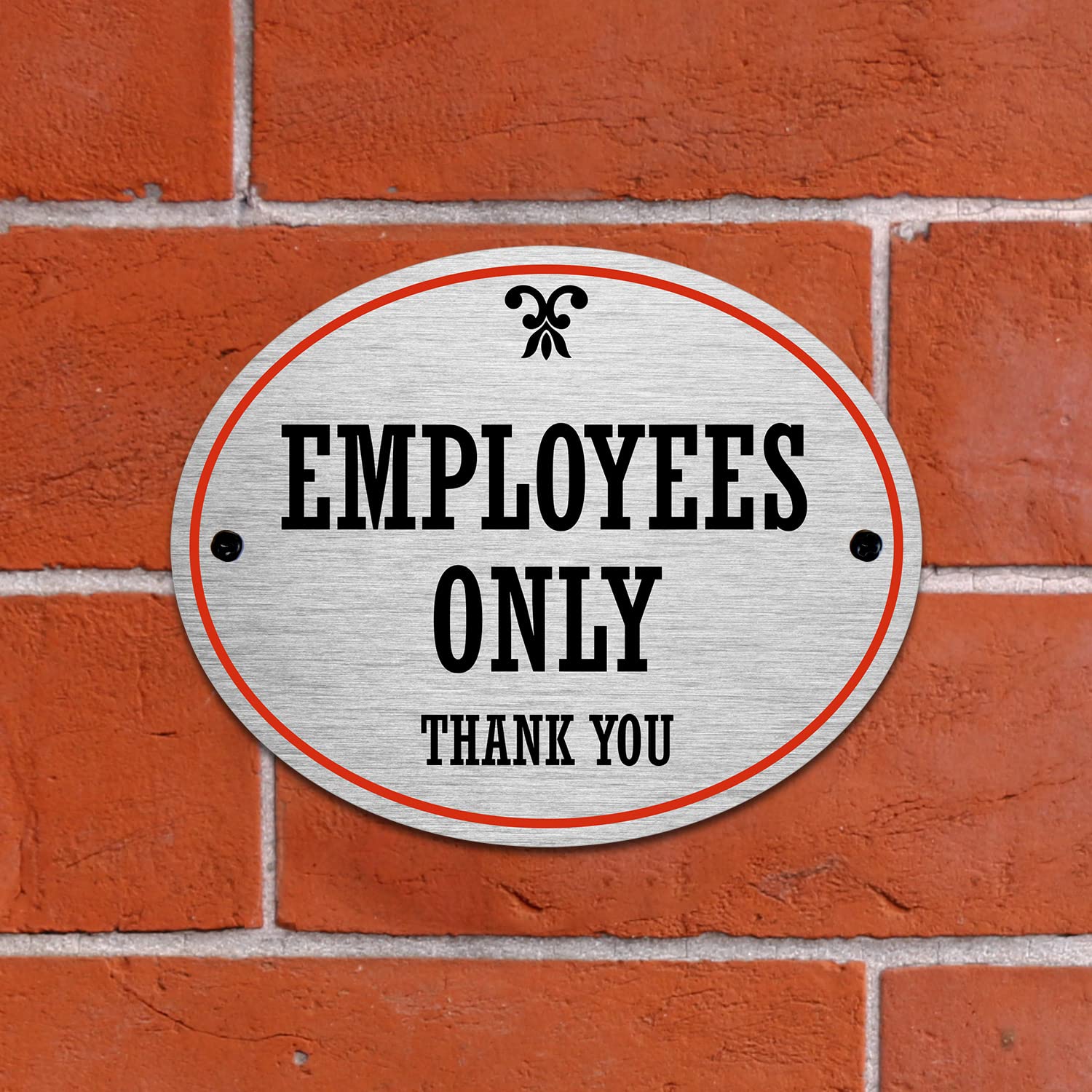 SmartSign Employees Only Sign - Thank You” Diamond Plate Sign with Foam Tape & Holes, 4 x 5 inch Matte Finish, 32 mil Anodized Aluminum, Black and Silver, Made in USA