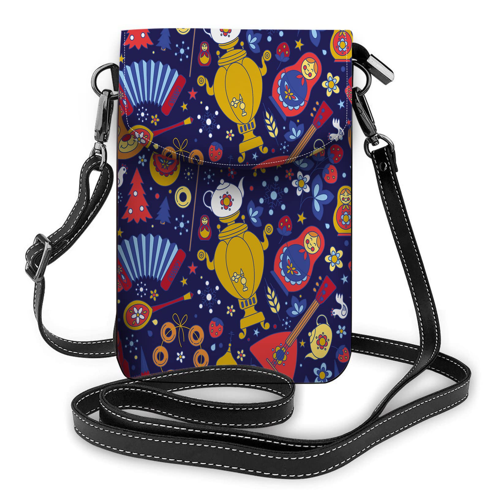 Nicokee Small Crossbody Purse Cell Phone Bag Colorful Moscow Kremlin Cathedral Russian Doll Balalaika Bear Wallet Pouch Mini Shoulder Bag Leather Pocket Bag Waist Bag