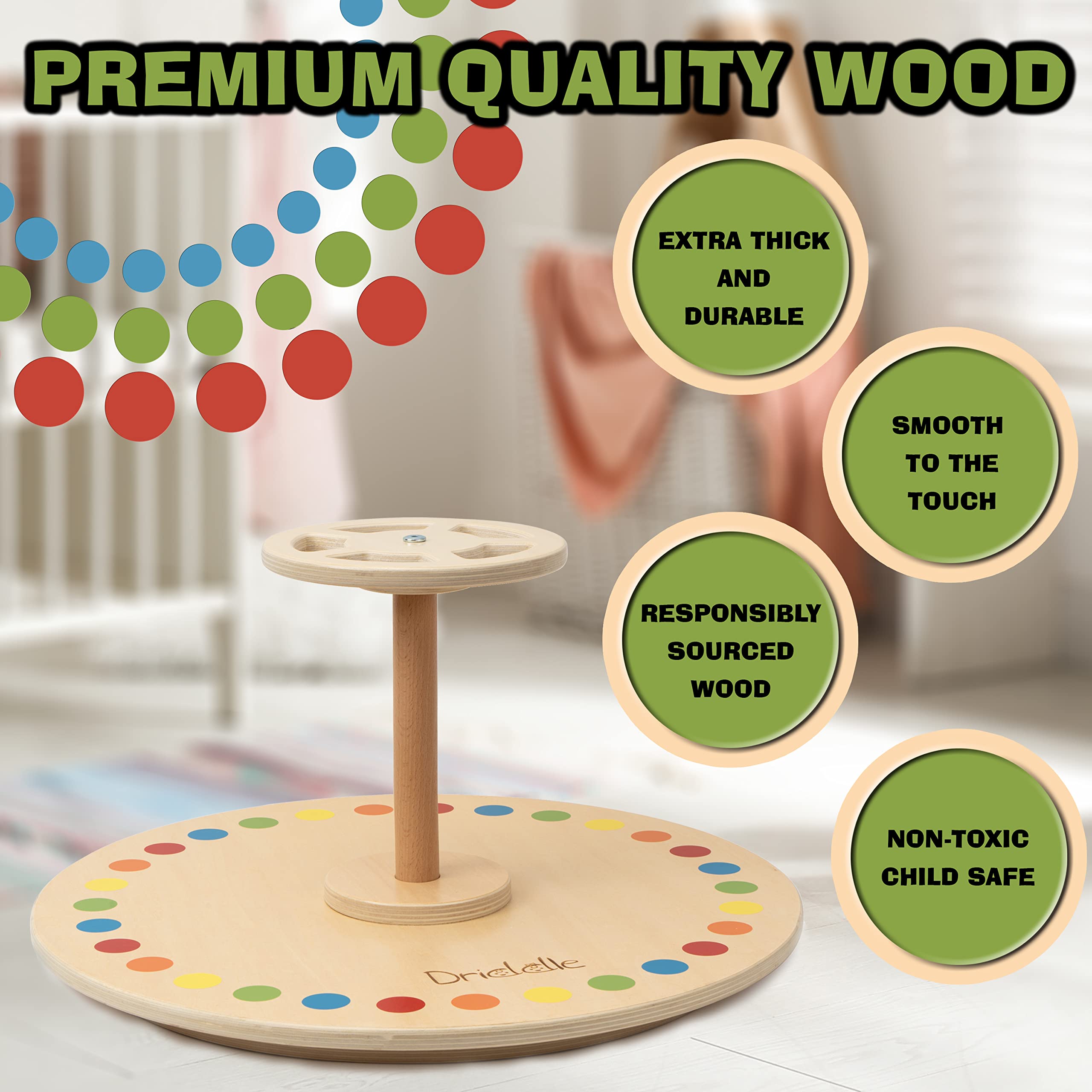 Wooden Spinner Seat - Sit and Spin - Bigger Size - Classic Spinning Activity Toy for Toddlers & Kids All Ages (Patent Pending)