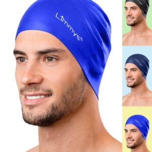 Limmys Men’s Women’s Unisex Swimming Cap - 100% Silicone Ladies Swim Caps - Premium Quality, Stretchable and Comfortable Swimming Hats - Available in Different Attractive Color (Navy Blue)