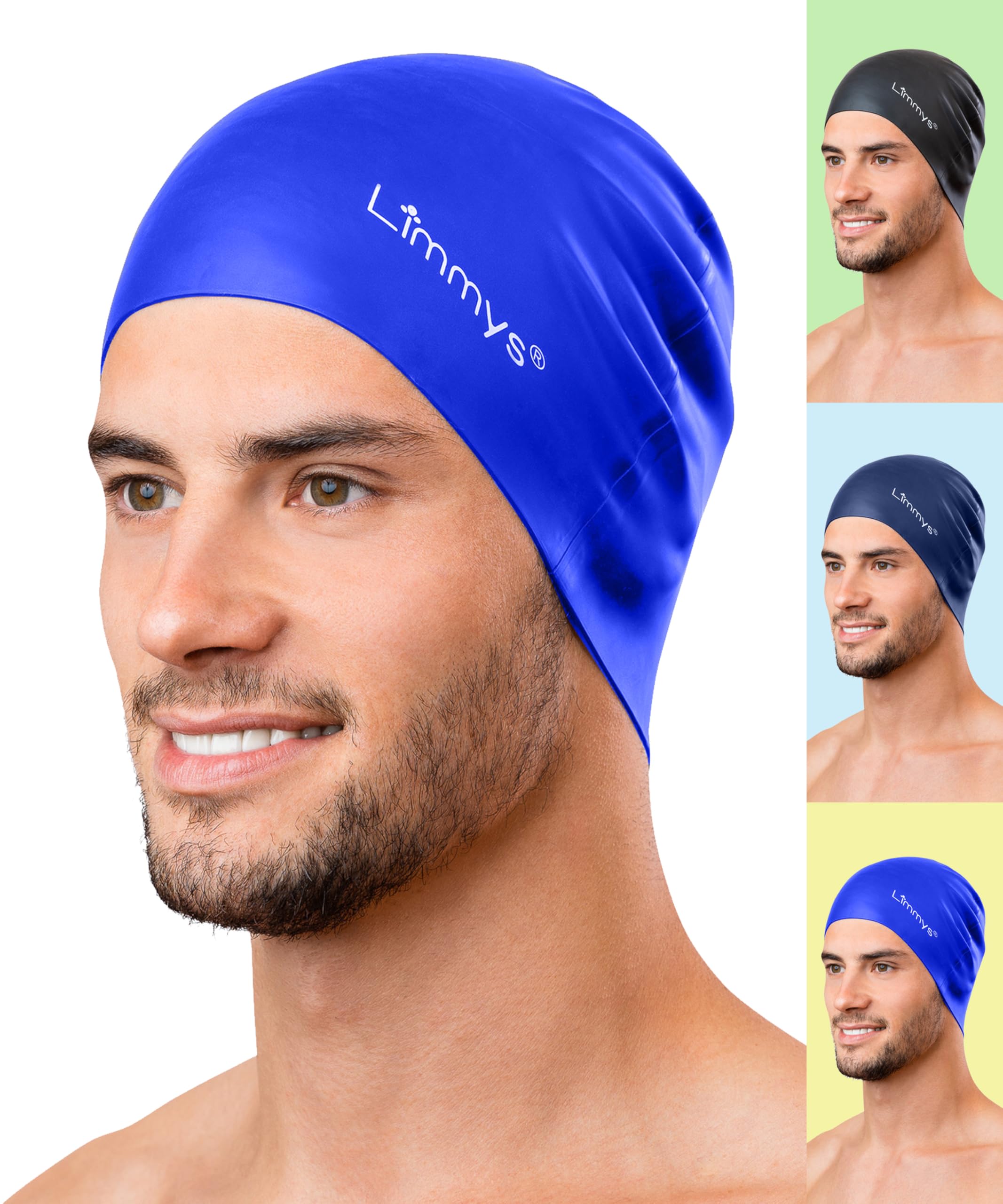 Limmys Men’s Women’s Unisex Swimming Cap - 100% Silicone Ladies Swim Caps - Premium Quality, Stretchable and Comfortable Swimming Hats - Available in Different Attractive Color (Navy Blue)