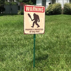 SmartSign 12 x 10 inch “Warning - Property Protected By Big Foot” Yard Sign with 3 foot Stake, 40 mil Aluminum, 3M Laminated Engineer Grade Reflective Material, Red and Brown, Set of 1, USA-Made