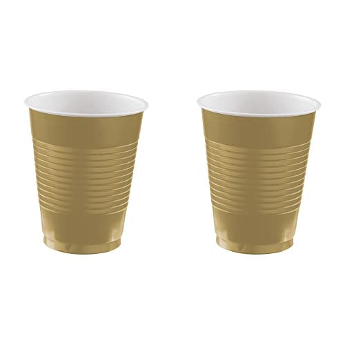 Amscan Plastic Cups Big Party Pack , 18 oz. 50ct., Gold (Pack of 2)