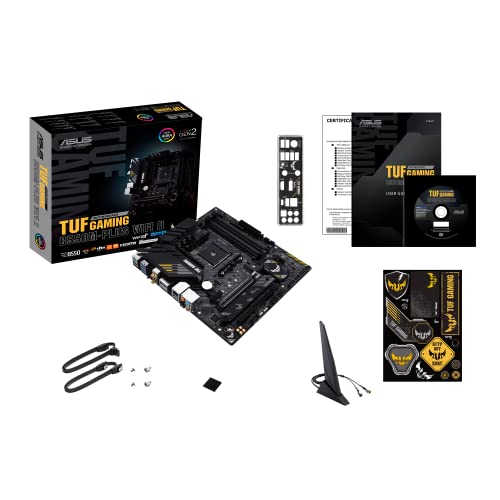 ASUS TUF GAMING B550M-PLUS WiFi II AMD AM4 (3rd Gen Ryzen) microATX motherboard (PCIe 4.0, WiFi 6 2.5Gb LAN, BIOS FlashBack, HDMI 2.1, USB 3.2 Gen 2, Addressable Gen 2 RGB header and AURA Sync)