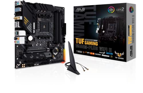 ASUS TUF GAMING B550M-PLUS WiFi II AMD AM4 (3rd Gen Ryzen) microATX motherboard (PCIe 4.0, WiFi 6 2.5Gb LAN, BIOS FlashBack, HDMI 2.1, USB 3.2 Gen 2, Addressable Gen 2 RGB header and AURA Sync)