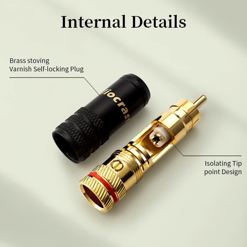 Tertullus 4pcs 2-in-1 Screw and Solder Type High End RCA Male Plugs Brass Gold Plated Audio RCA Connectors Adapters