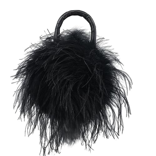 LVCOMEFF Women Ostrich Feather Purse Mini Handbag for Party Furry Casual Daily 2023 Bubblegum Color…