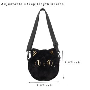 GADMEXILY Girls Black Cat Cossbody Purse Cute Plush Purse Handbag Adjustable Strap Shoulder Messenger Bag for Women Adult