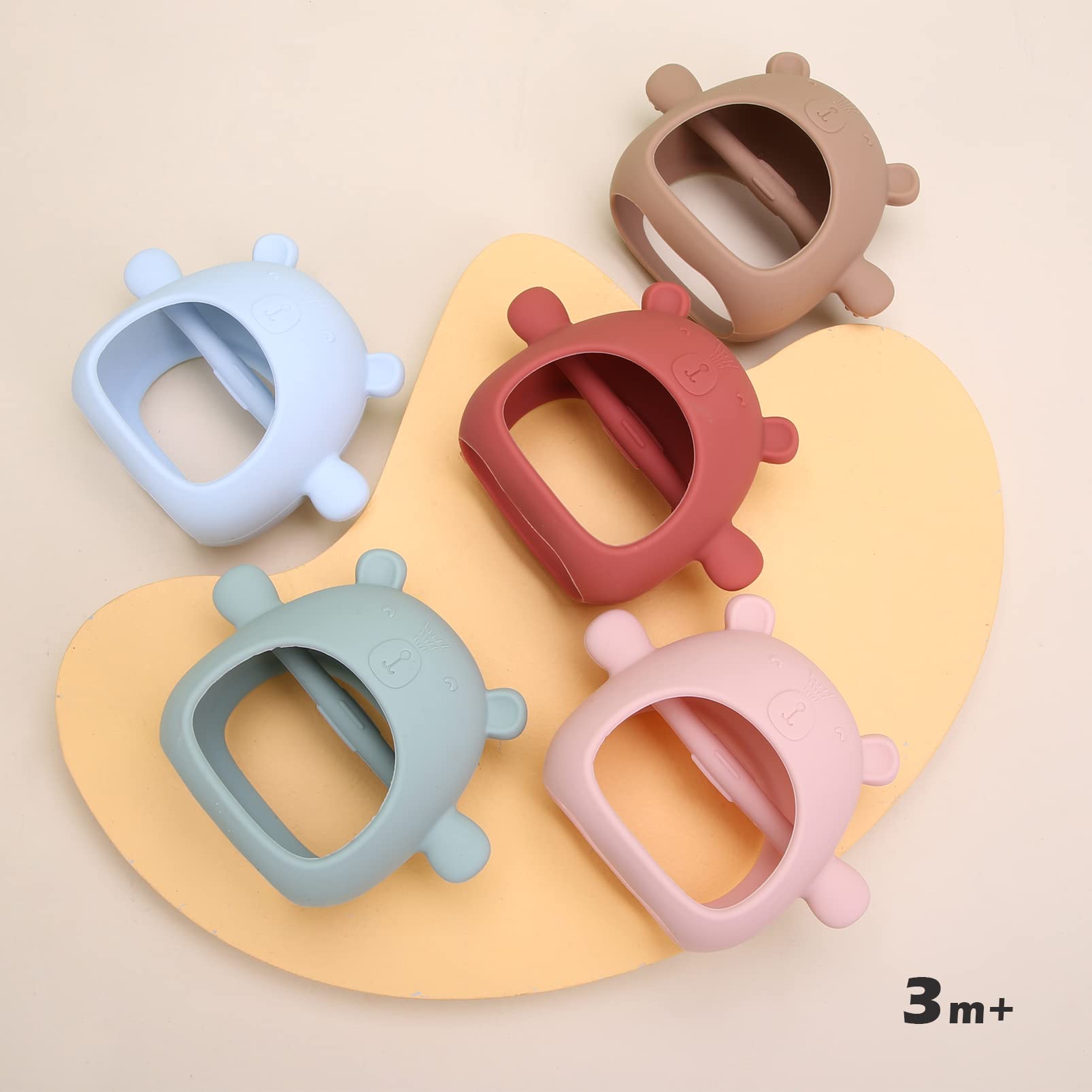 AULEGE Silicone Baby Teether Toy for Infants 3+ Months, Anti-Drop Silicone Baby Mitten Teether for Soothing Teething Pain Relief, Baby Chew Toys for Sucking Needs, BPA Free, Caramel