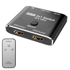 cabledeconn hdmi 2.1 8k switch with remote control directional 2in 1out 8k@60hz 4k@120hz converter high speed 48gbps compatible with xbox ps5 projectors monitors