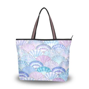 mnsruu women's tote purse with pocket,shell printed handbag summer beach tote bag