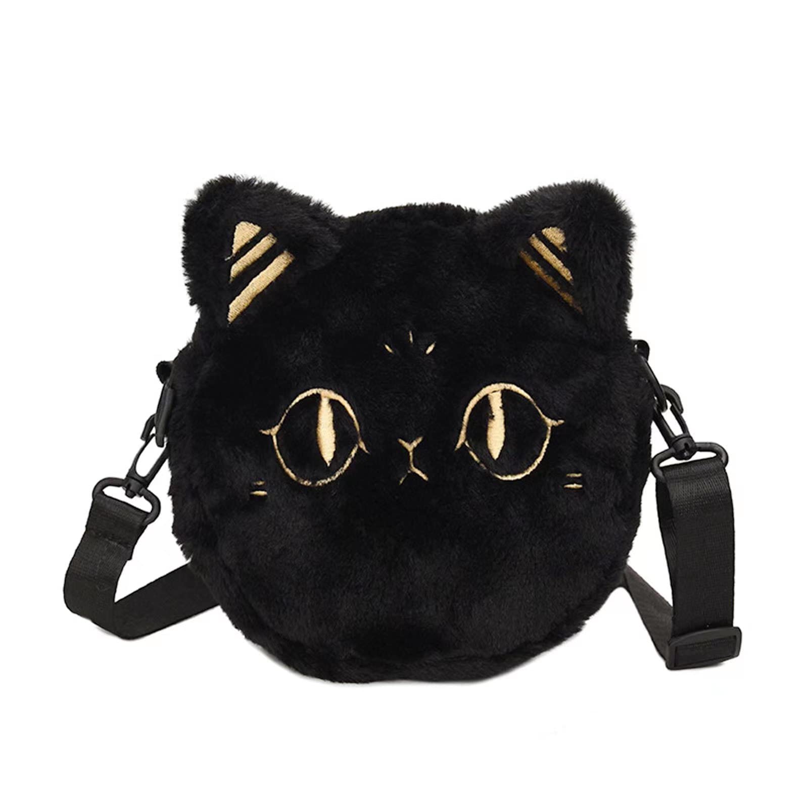 GADMEXILY Girls Black Cat Cossbody Purse Cute Plush Purse Handbag Adjustable Strap Shoulder Messenger Bag for Women Adult