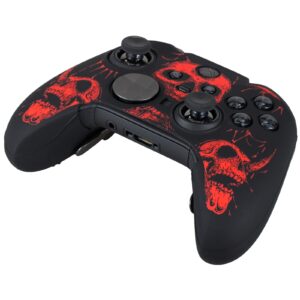 YoRHa Laser Carving Silicone Skin for Xbox Elite Series 2 Controller x 1(Skulls Red) with Exclusive Thumb Grips x 4