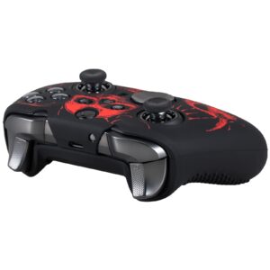 YoRHa Laser Carving Silicone Skin for Xbox Elite Series 2 Controller x 1(Skulls Red) with Exclusive Thumb Grips x 4