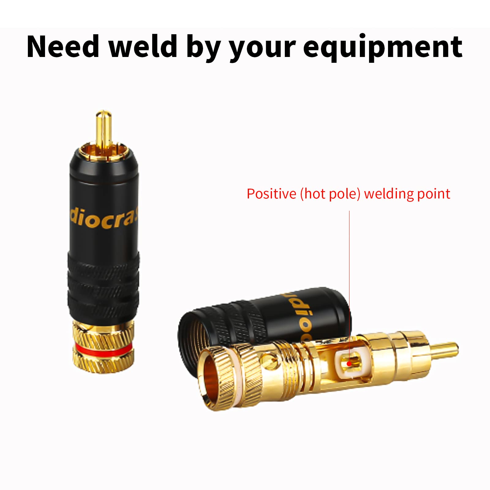 Tertullus 4pcs 2-in-1 Screw and Solder Type High End RCA Male Plugs Brass Gold Plated Audio RCA Connectors Adapters