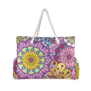 wssbk fashion nylon beach shoulder bag women's creative rope shopping bag mandala print big summer tote handbag (color : a, size : 52 * 18.5 * 38cm)