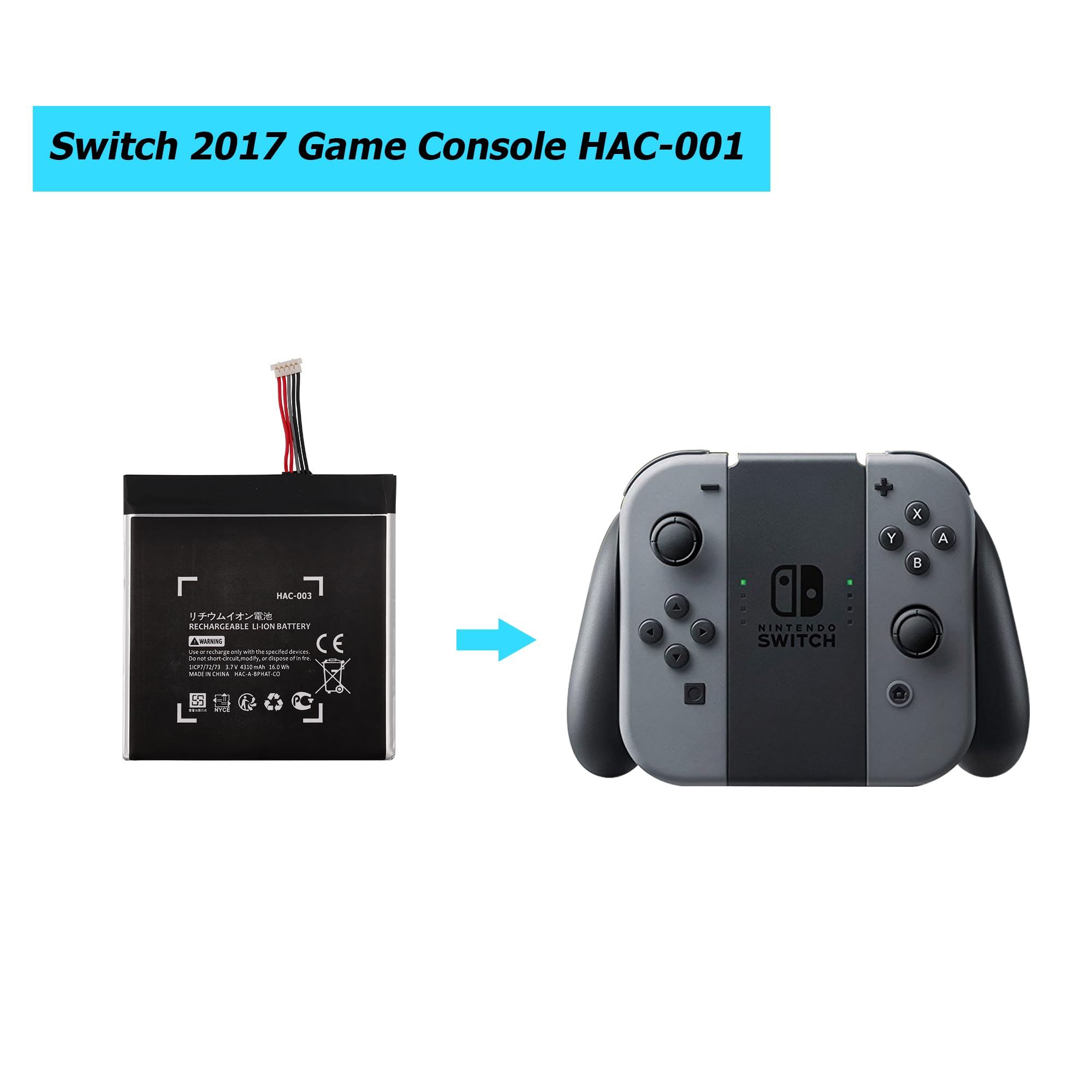 Vvsialeek HAC-003 Replacement Battery Compatible with Switch 2017 Game Console HAC-001 with Toolkit