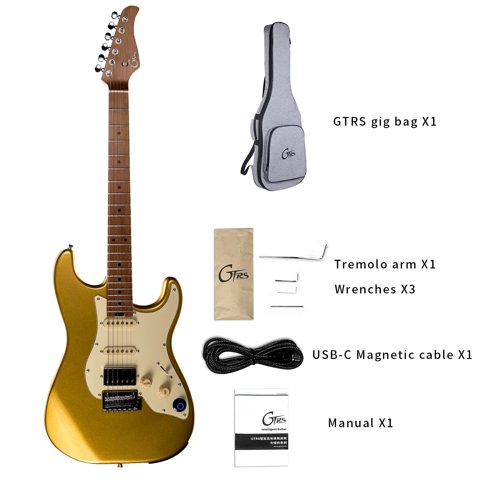 GTRS S801 Electric Guitar Maple Fretboard Intelligent Processor System Looper Classic Simulations 126 Guitar Effects 40 Drum Grooves Metronome Support APP Super Knob Wireless Footswitch Control