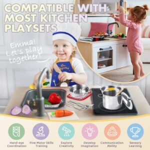 Airlab Kids Pots and Pans Playset for Kids Kitchen Accessories Wooden Play Food Stainless Steel Toys for Toddlers 1-3 Cutting Pretend Toy Bithday Gift