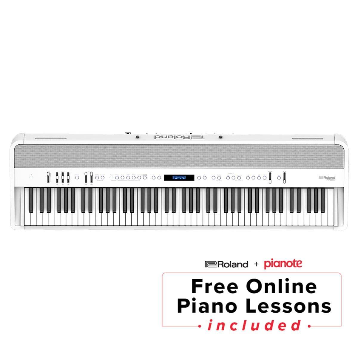 Roland FP-90X 88-Key Portable Digital Piano, White Bundle with Stand, Bench, Sustain Pedal, Studio Monitor Headphones