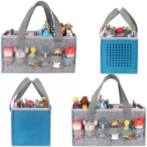 Carrying Case for Toniebox Starter Set, Storage Bag for Tonies Box with Elastic Bands for Tonies Figures Large Felt Cloth Portable Bag Carrying Bag for Tonies Characters and Audio Player, Blue, 27