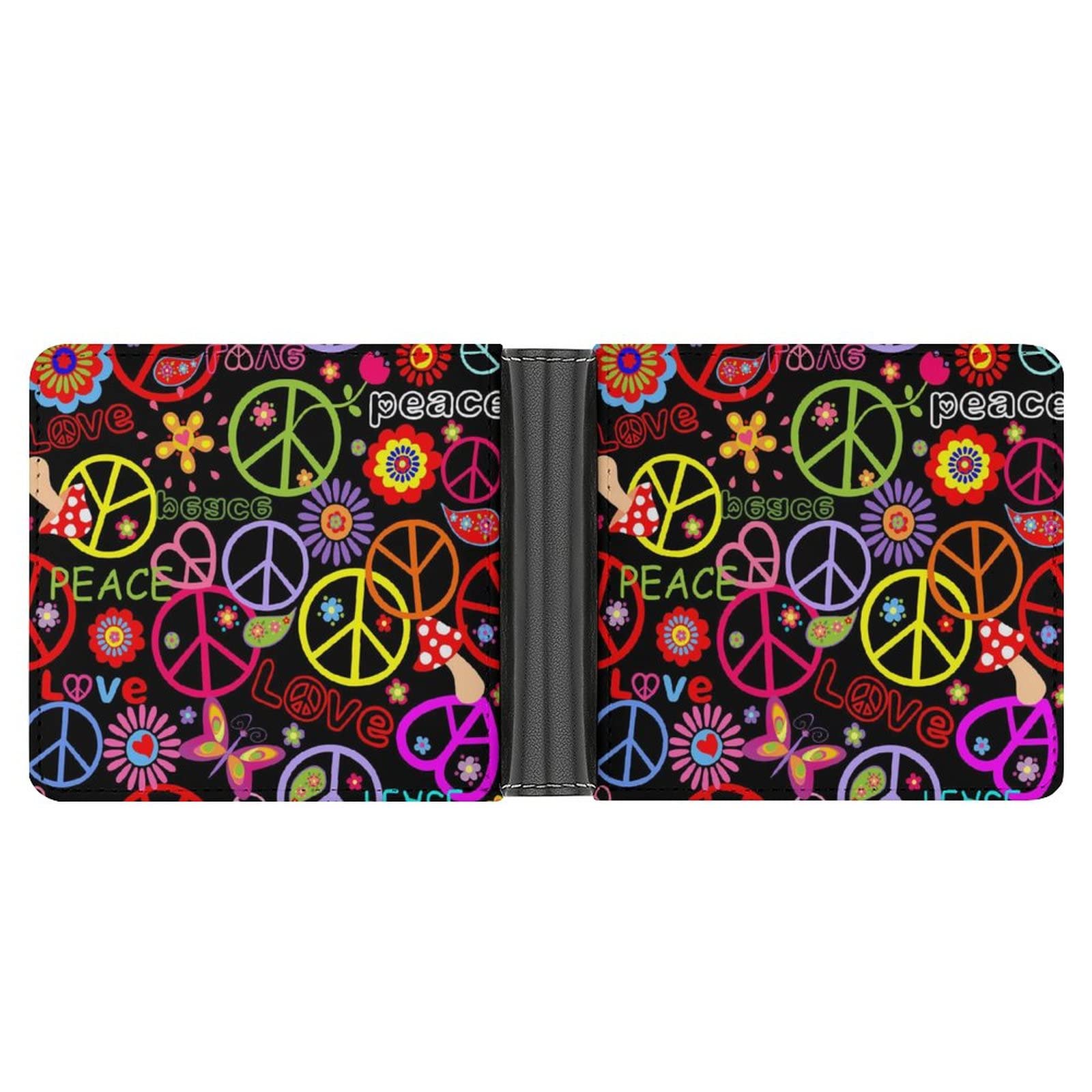 Donnapink Colorful Peace Signs Childish Hippie Leather Bifold Wallet Coin Purse Soft Stylish Credit Pass Case Card-Holder for Boy Girl Men Woman Money Storage