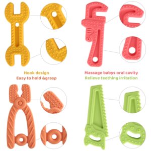 Yinghezu 8 Pack Chew Baby Teething Toys for 0-12 Months, Freezable BPA Free Silicone Baby Molar Teether Chew Toys, Hammer Wrench Spanner Pliers Hand Saw Shape Baby Girl's Boy Car Seat Toy