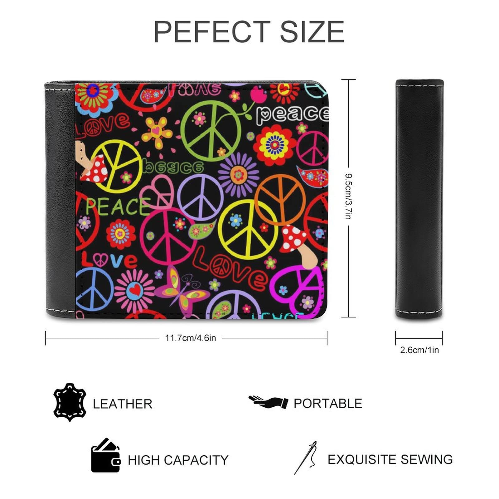 Donnapink Colorful Peace Signs Childish Hippie Leather Bifold Wallet Coin Purse Soft Stylish Credit Pass Case Card-Holder for Boy Girl Men Woman Money Storage