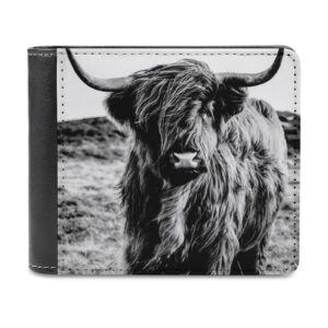 Donnapink Black White Scottish Highland Cow Vintage Style Leather Bifold Wallet Coin Purse Soft Stylish Credit Pass Case Card-Holder for Boy Girl Men Woman Money Storage