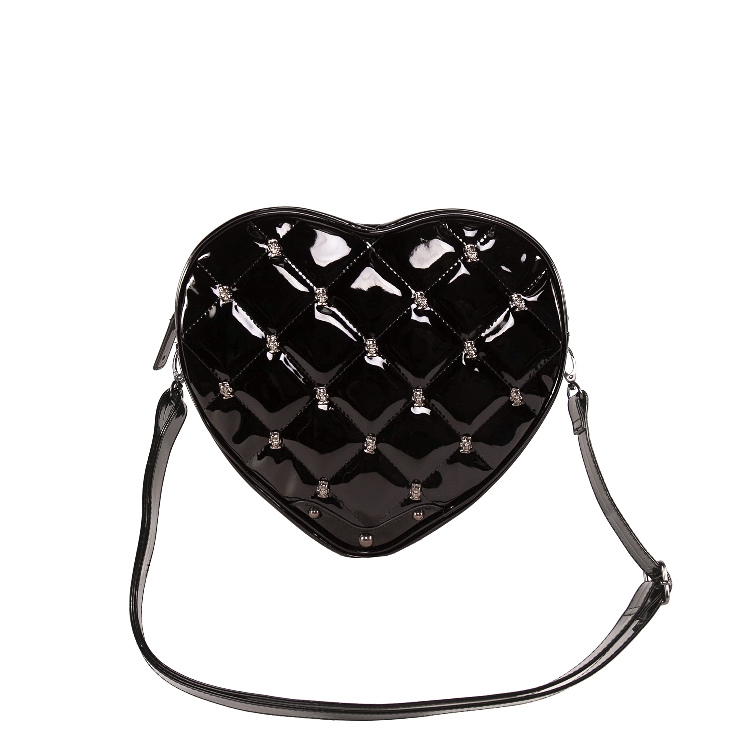 Quilted Frankenstein Studded Universal Monsters Women s Shoulder Bag Heart Shaped Purse (Glossy Black)