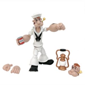 Boss Fight Studio Popeye in White Sailor Suit Popeye Classics Wave 2 Collectible Action Figure – Highly Articulated Figurine with Accessories Including Spinach, Oil Can, and Alternate Head - 1:12