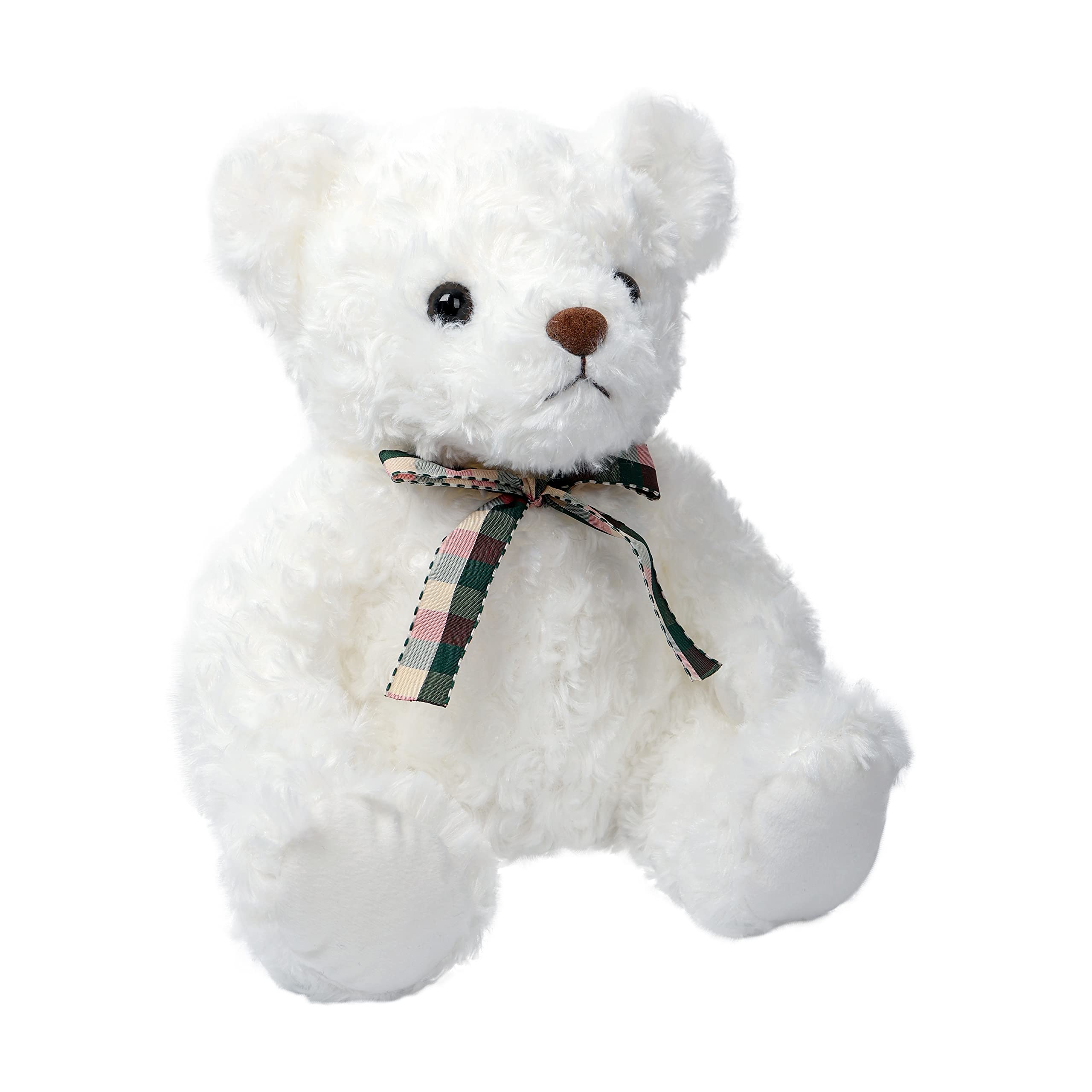 WEIGEDU Fluffy White Teddy Bear Stuffed Animals Plush Toys with Lattice Tie for Kids Babies Birthday Bedtime, 12 inches