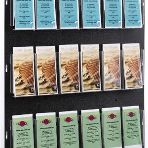 Displays2go Wall Mount Acrylic Brochure Holder, 9-18 Adjustable Pockets, Tiered Design - Black (2RP9BLK)