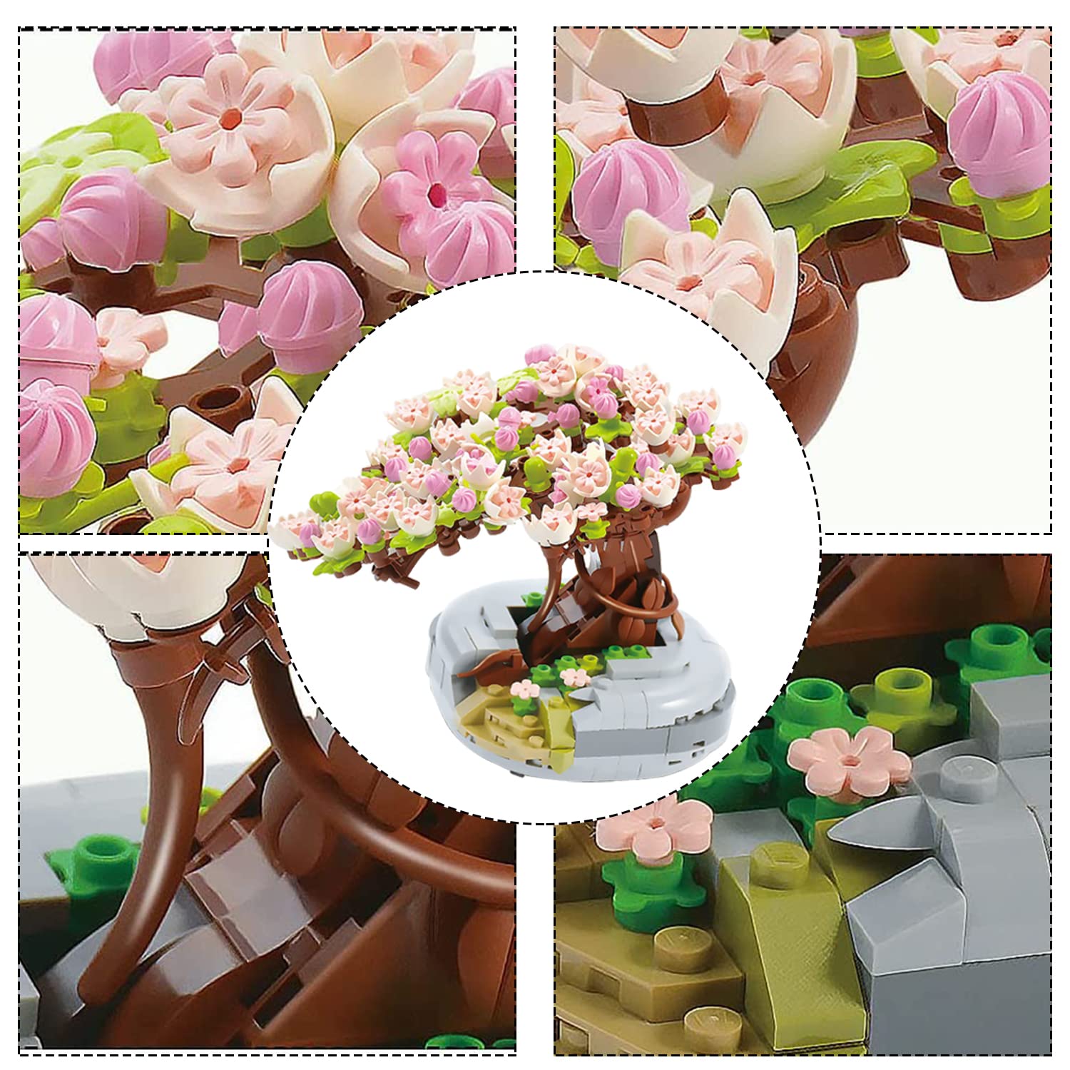 MEIEST Mini Building Blocks Sakura Plant Bonsai Model Set,Creative DIY Simulation Cherry Blossom Flower Botanical Collection Construction Building Bricks Toy for Kids Adult Home Decor