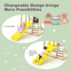 Costzon Indoor Jungle Gym, 8-in-1 Montessori Climbing Toys for Toddlers with Slide, Climbing Rock/Net, Monkey Bars, Wooden Playground Climber Playset for Kids Gifts Presents