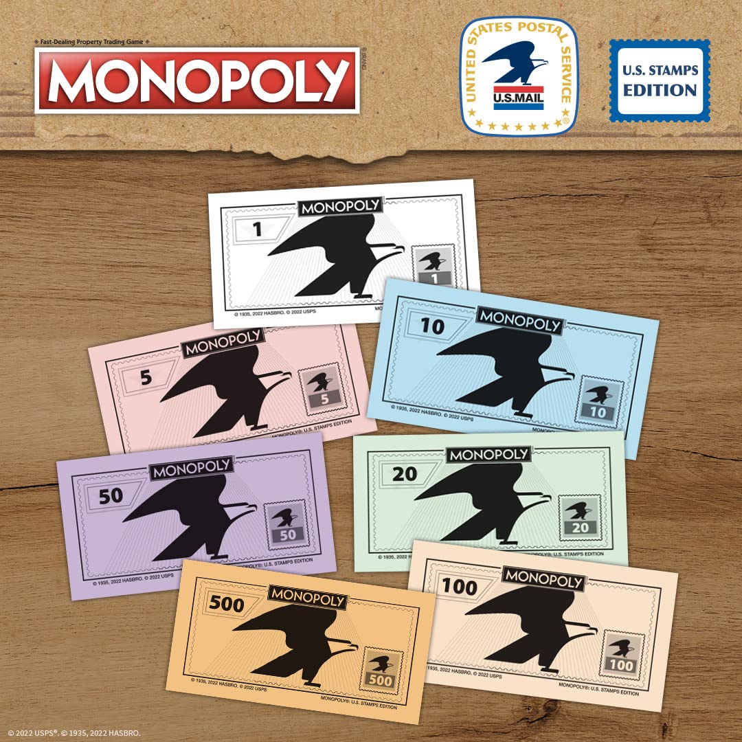 Monopoly: U.S. Stamps Edition | Buy, Sell, Trade Iconic & Collectible USPS Stamps | Classic Monopoly Game | Officially-Licensed United States Postal Service Merchandise